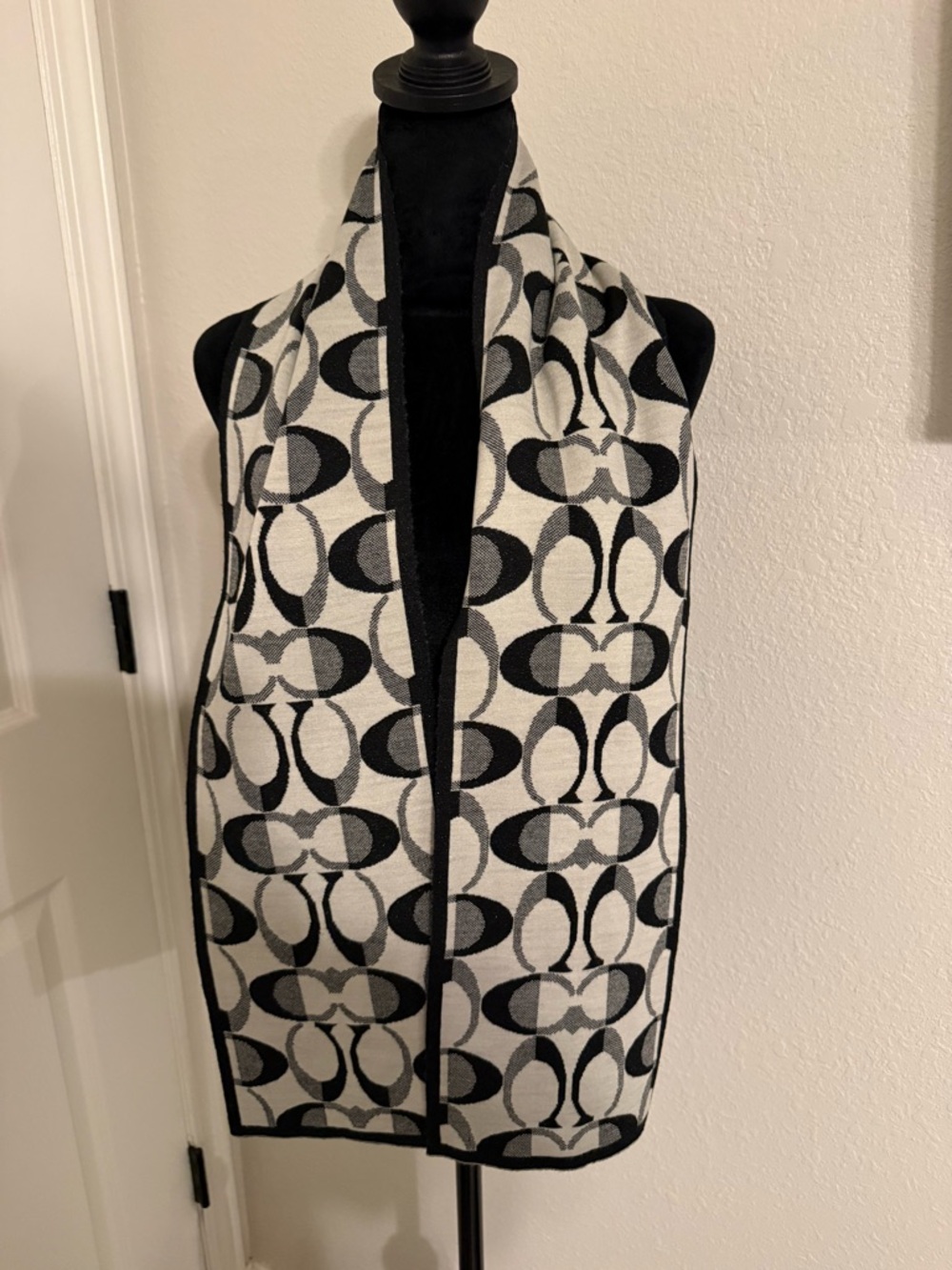 Coach Black & Cream Signature Logo Jacquard Scarf